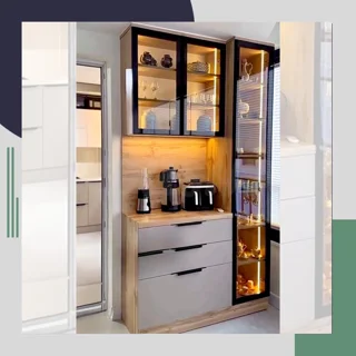 کافیبار MDF و شیشه فریملس با سه کشو و باکس قدی